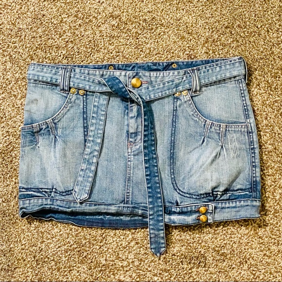EUC Armani Exchange Denim Mini Skirt w/ Attached Belt - Picture 1 of 16